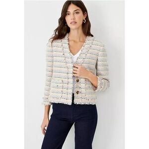 Ann Taylor Shimmer Fringe Tweed Cardigan Jacket Size 2